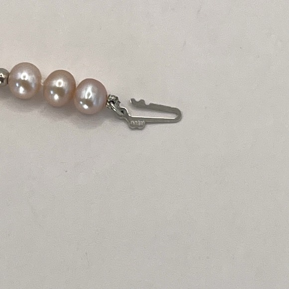Vintage Freshwater Pink Pearl Necklace With 14k White Gold Beads And Closure 18" - Picture 11 of 15
